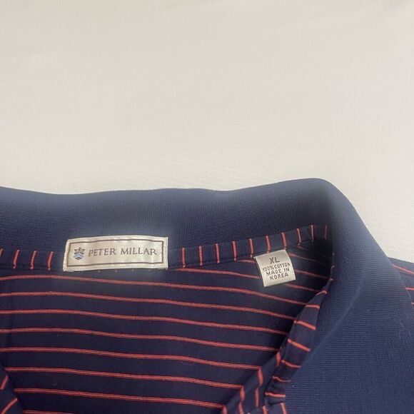 Peter Millar Sea Island Navy Blue Stripe Golf Short Sleeve Polo Shirt Size XL - Picture 3 of 6